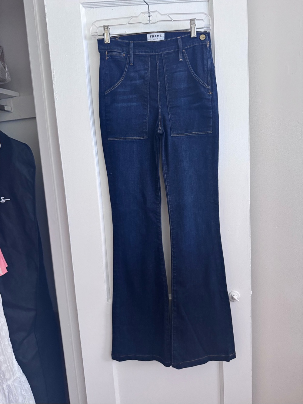 Frame Denim Deep Indigo High-Rise Wide Leg Jeans